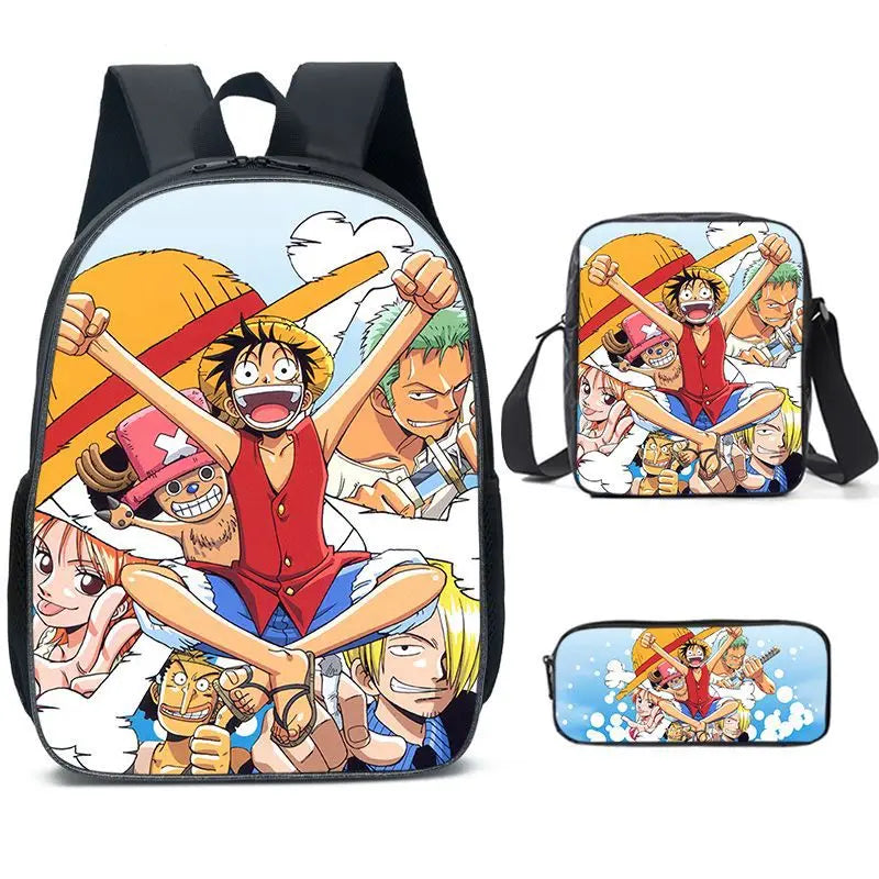 Cartable Luffy une pièce pour garçons et filles, sac à dos d'étudiant, sac d'école de dessin animé Anime, sac à dos aste, ensemble de 3 pièces