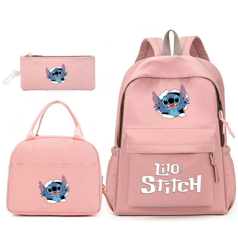 Sac à dos Lilo Stitch avec sac à lunch pour femmes et adolescents, sacs d'école pour étudiants, sac de voyage à la mode, ensembles pour adolescents, 3 pièces