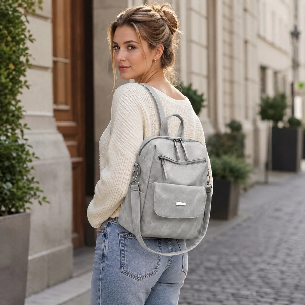 Sac à dos vintage en cuir souple, grande capacité