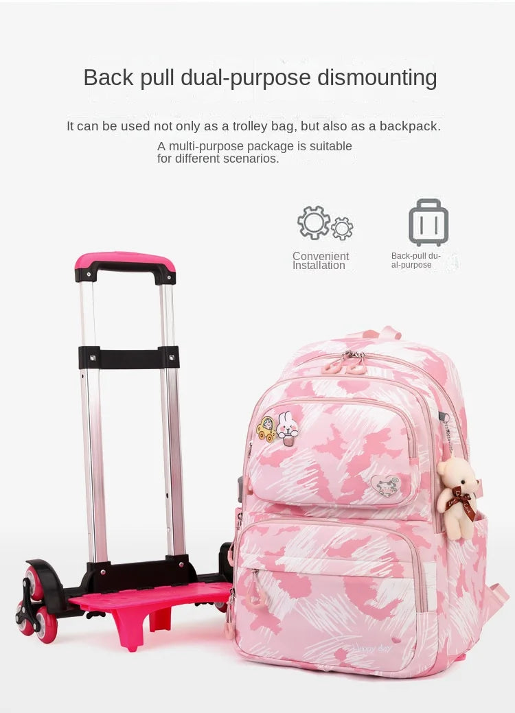 Sac d'école à roulettes pour enfants, sac à dos pour étudiants, sac à roulettes pour filles, cartable mignon, sacs de livre à roulettes