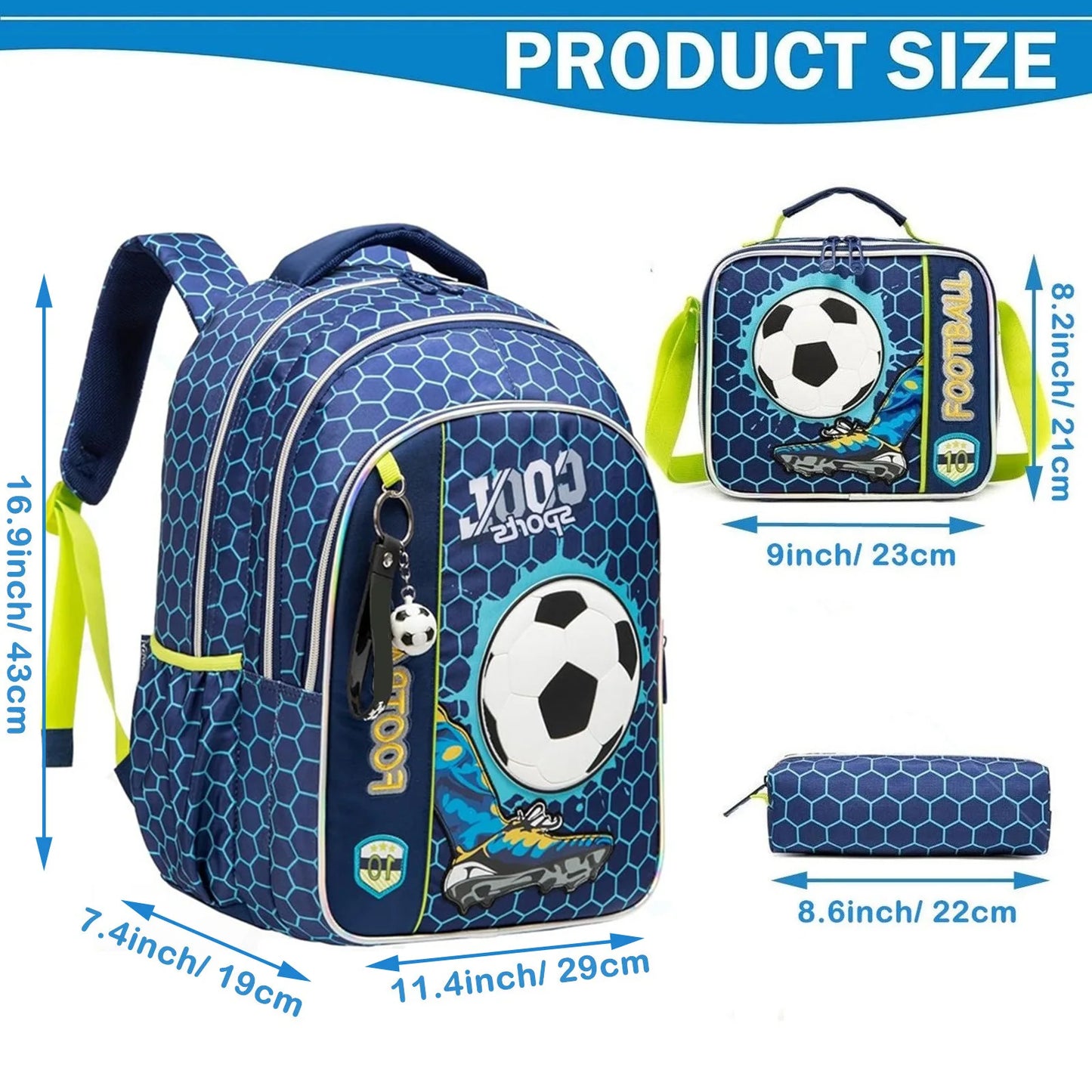 Ensemble de 3 sacs à dos d'école avec sac à déjeuner et étui à stylos