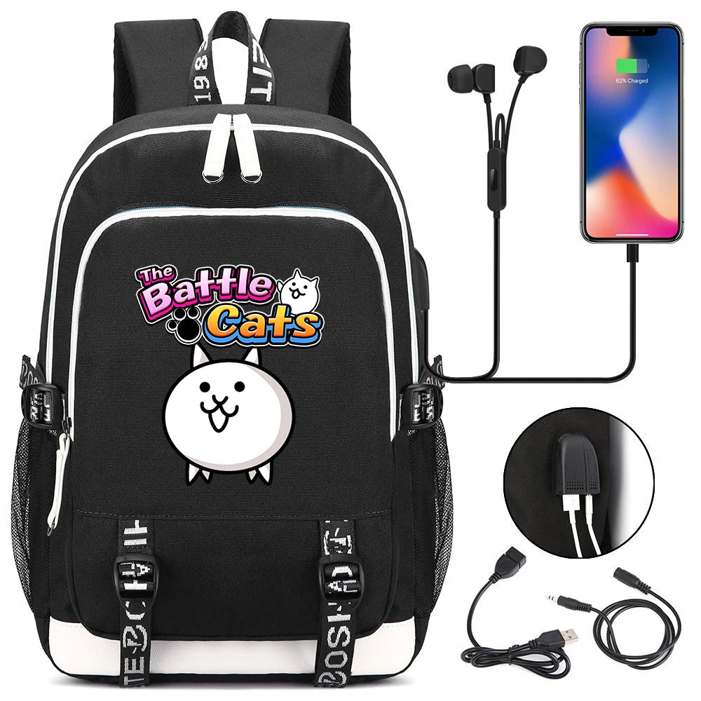 Sac à dos mignon, pour l'école, étudiant, chargeur USB, pour ordinateur portable, garçons et filles, voyage quotidien, adolescent, collège, The battle cats