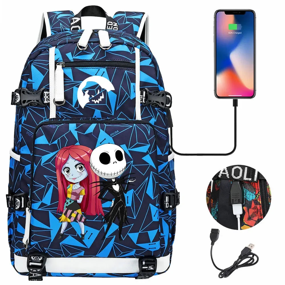 Sac à Dos The Nightmare Before Christmas pour Enfant, Cartable, Grande Capacité, Ordinateur Portable, Étanche, Multifonction, Chargement USB