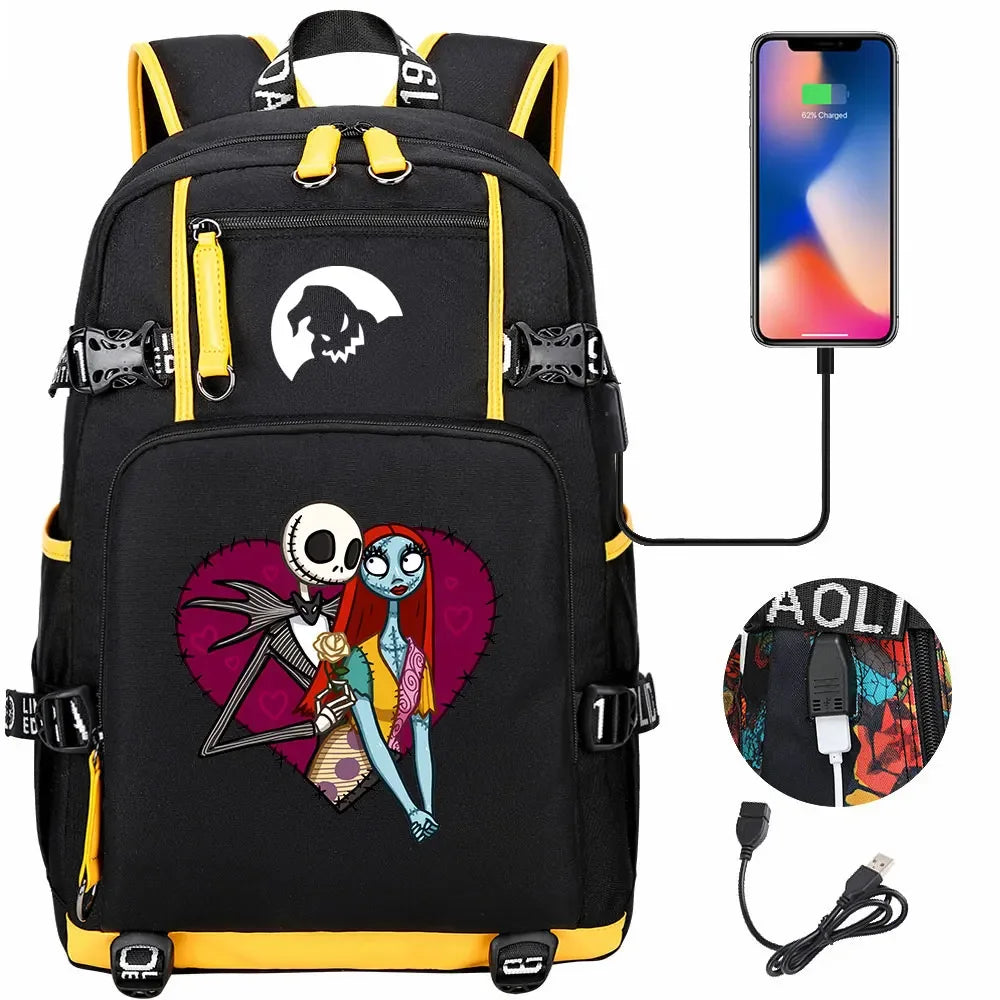 Sac à Dos The Nightmare Before Christmas pour Enfant, Cartable, Grande Capacité, Ordinateur Portable, Étanche, Multifonction, Chargement USB