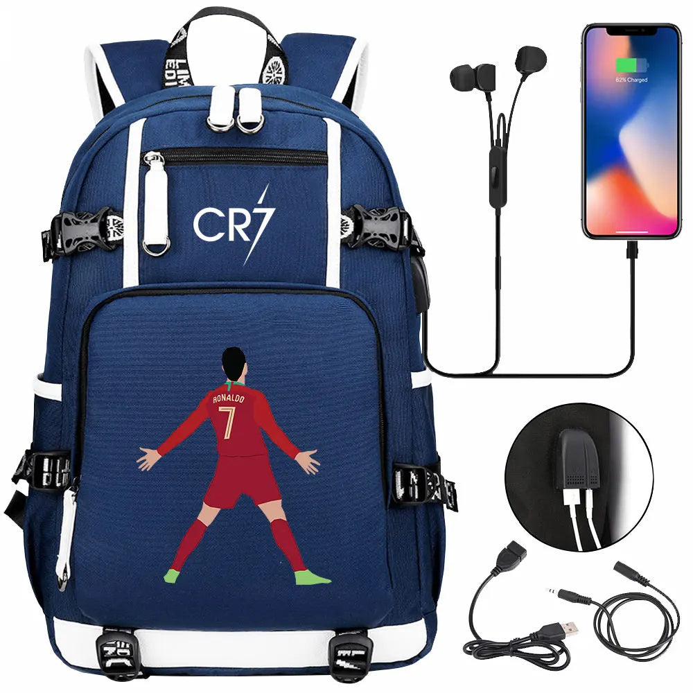 Sac à dos Ronaldo Football CR7 avec chargeur USB, cartable pour ordinateur portable, sacs de voyage pour adolescents et étudiants