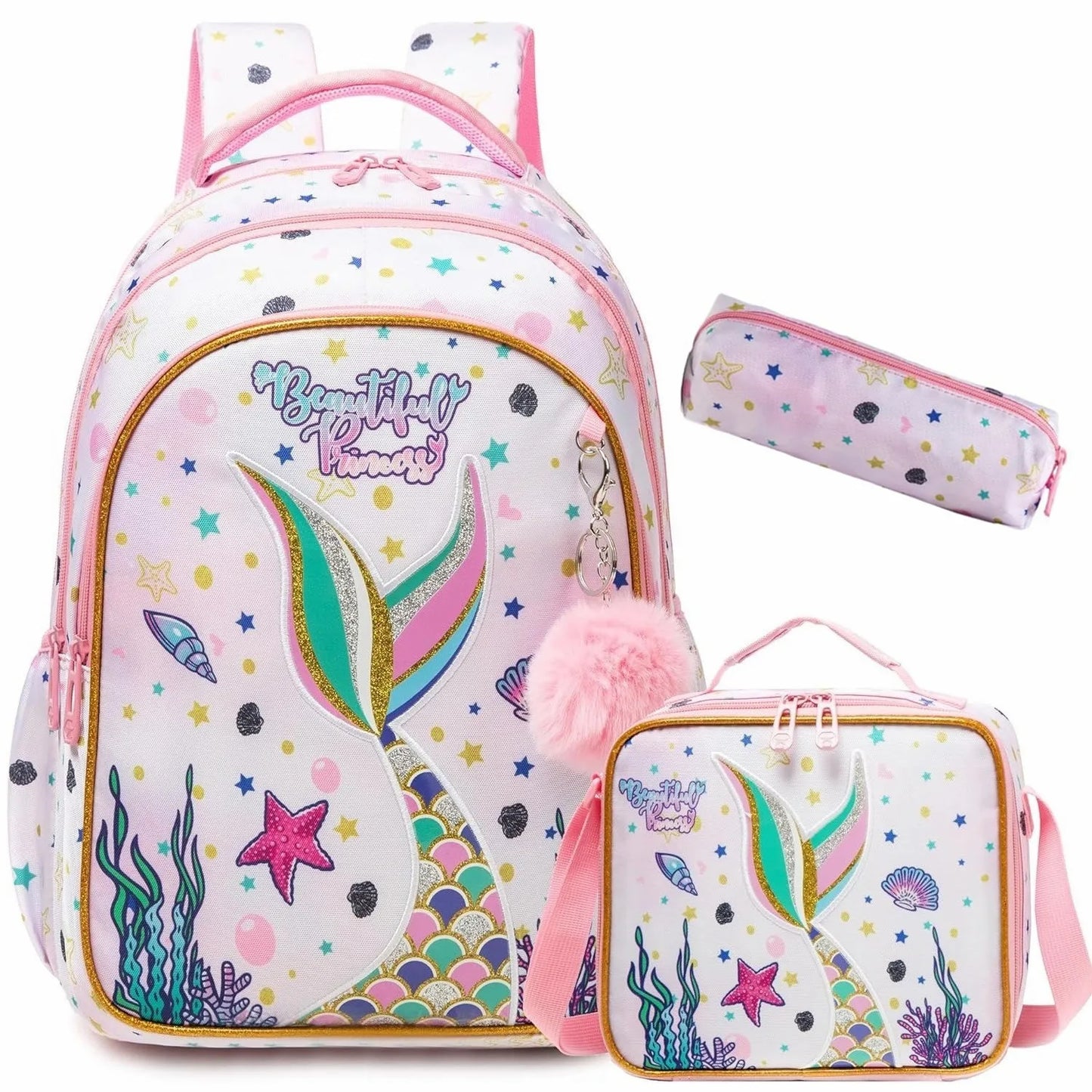 Ensemble de 3 sacs à dos d'école pour fille, sac à déjeuner, trousse