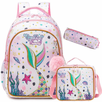 Ensemble de 3 sacs à dos d'école pour fille, sac à déjeuner, trousse