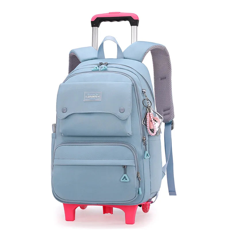 Sac à Dos d'École à Roulettes pour Fille, Cartable Étanche avec Roulettes pour Enfant