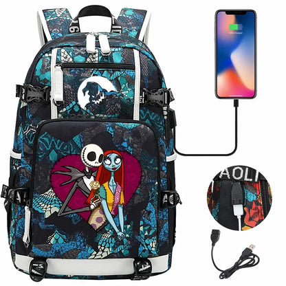 Sac à Dos The Nightmare Before Christmas pour Enfant, Cartable, Grande Capacité, Ordinateur Portable, Étanche, Multifonction, Chargement USB