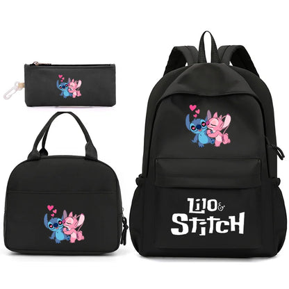 Sac à dos Lilo Stitch avec sac à lunch pour femmes et adolescents, sacs d'école pour étudiants, sac de voyage à la mode, ensembles pour adolescents, 3 pièces