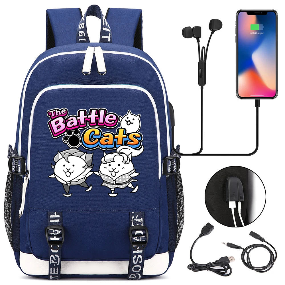 Sac à dos mignon, pour l'école, étudiant, chargeur USB, pour ordinateur portable, garçons et filles, voyage quotidien, adolescent, collège, The battle cats