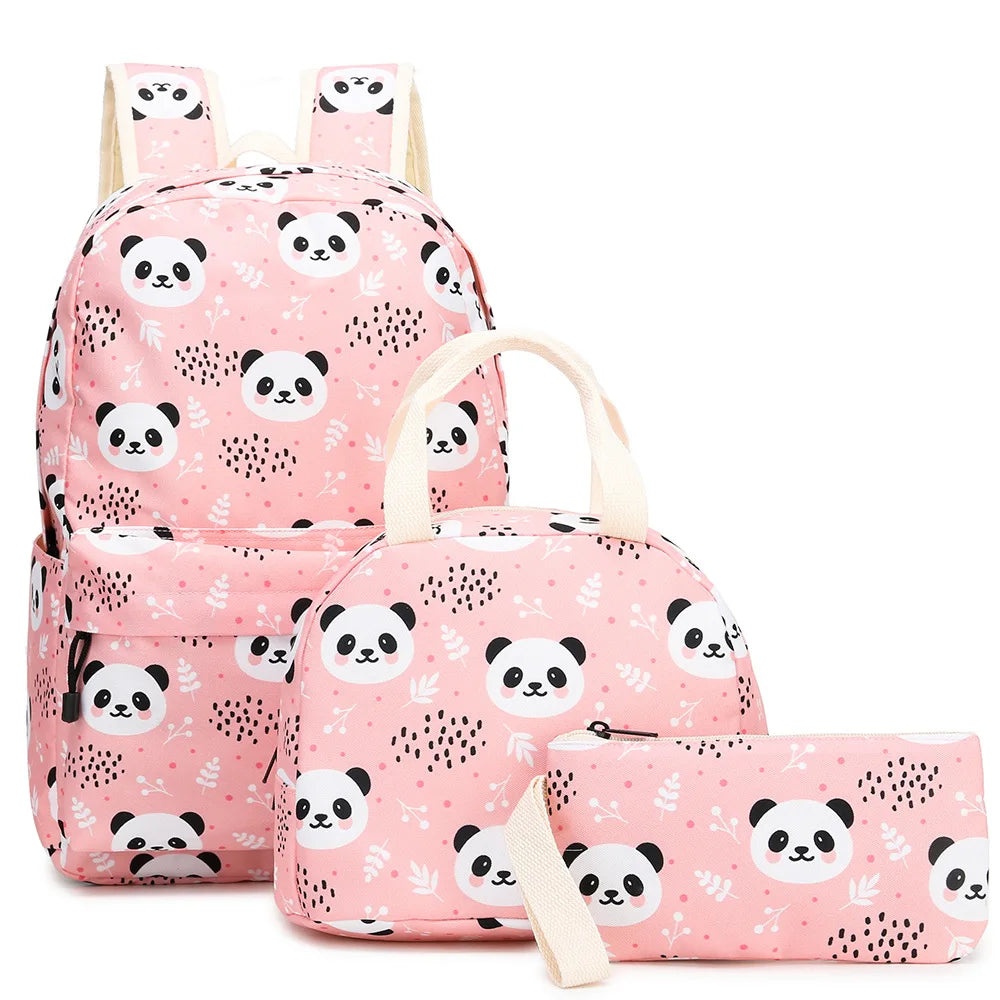 Sac d'école à motif de Panda pour filles, 3 pièces