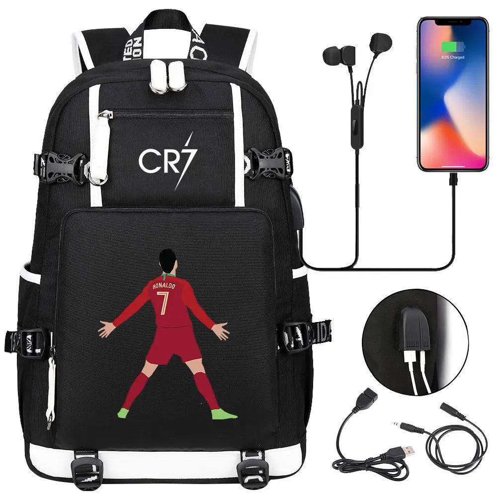 Sac à dos Ronaldo Football CR7 avec chargeur USB, cartable pour ordinateur portable, sacs de voyage pour adolescents et étudiants