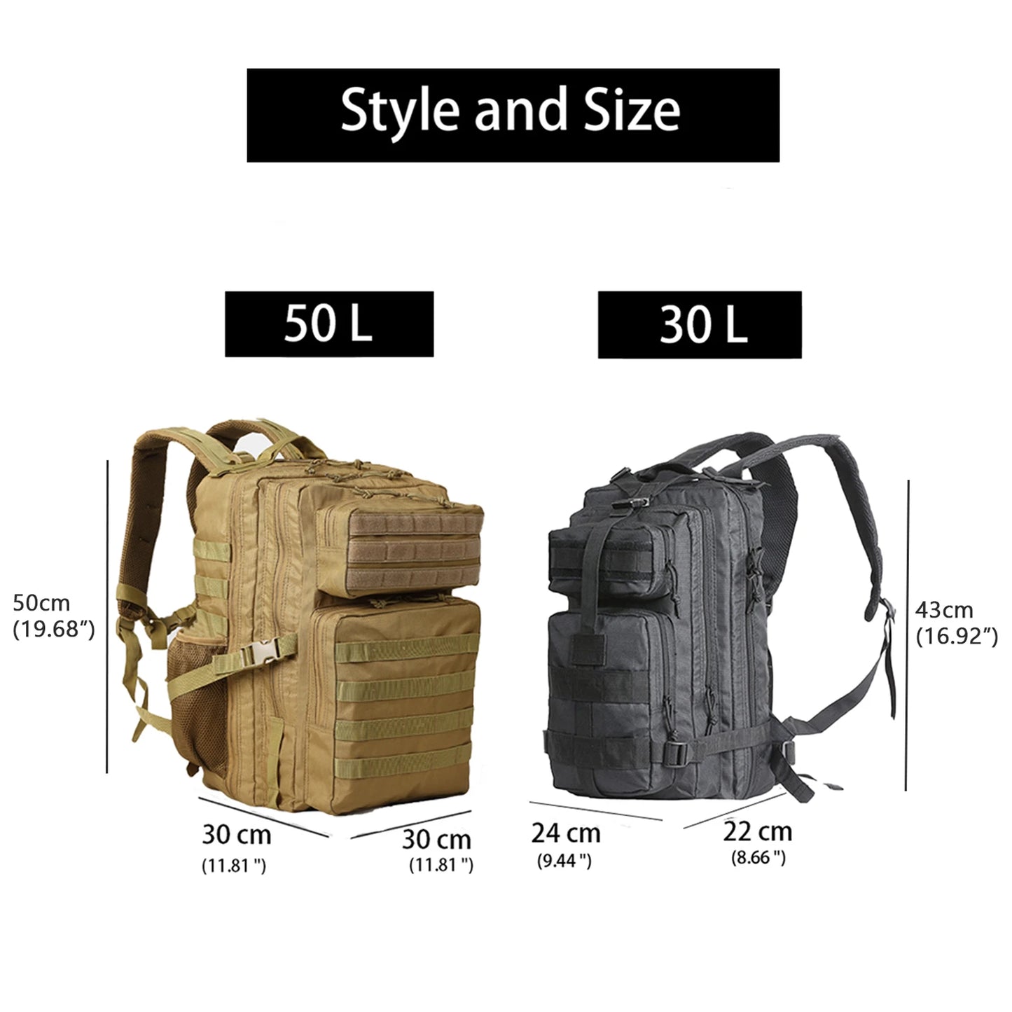 Sac à dos souple de grande capacité pour homme, sac à dos extérieur, sacs de randonnée, camping, chasse, 30l, 50l