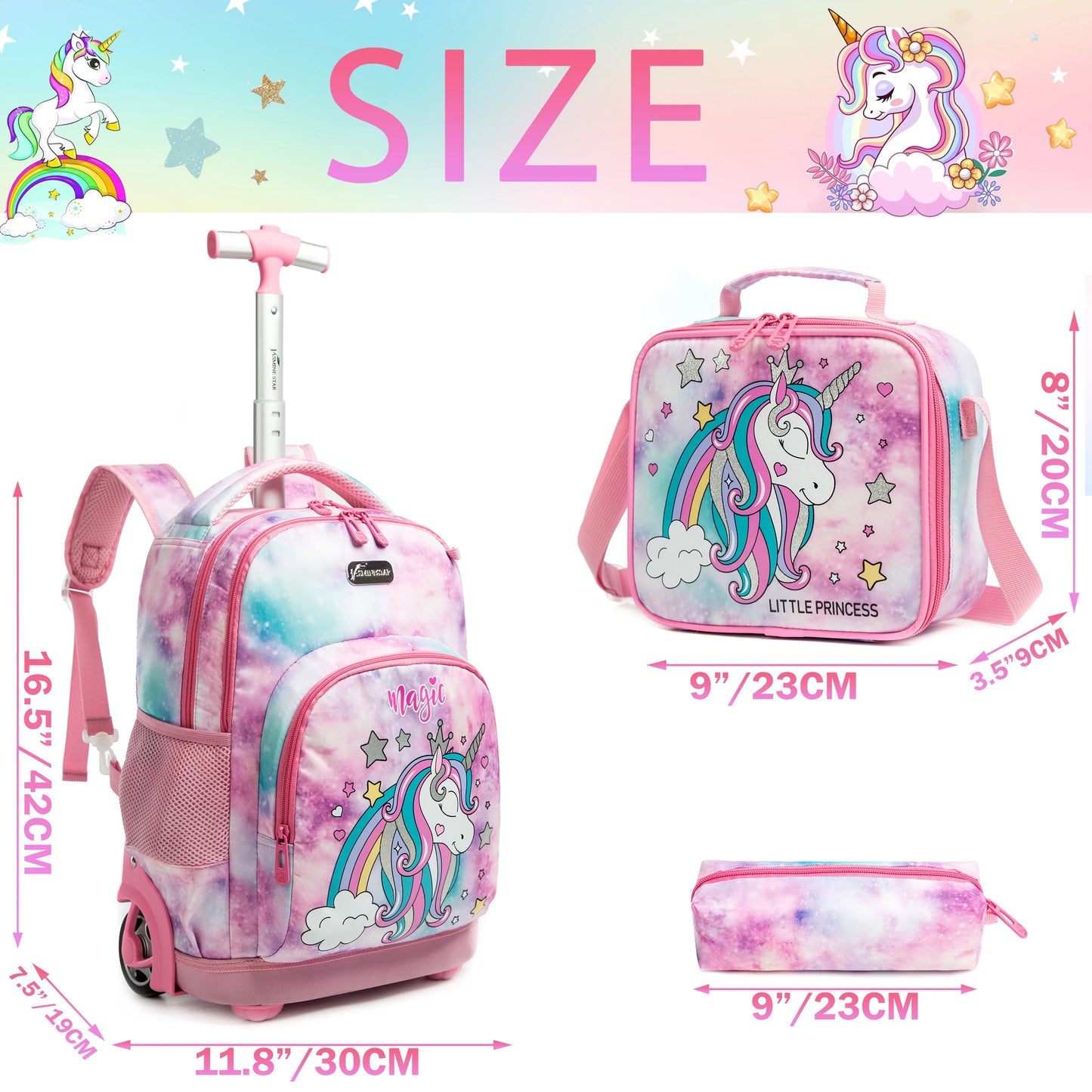 Cartable à roulettes licorne