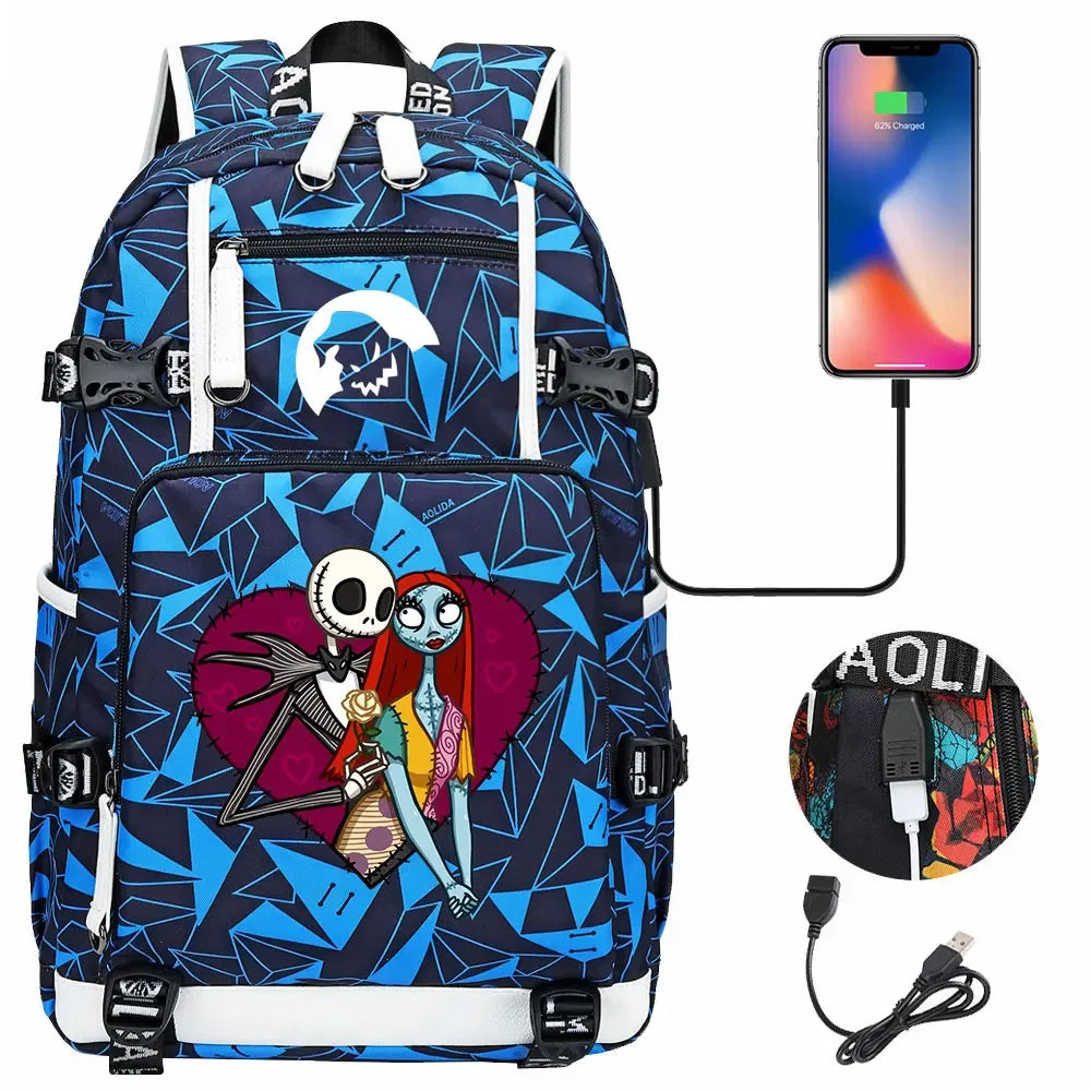 Sac à Dos The Nightmare Before Christmas pour Enfant, Cartable, Grande Capacité, Ordinateur Portable, Étanche, Multifonction, Chargement USB halloween