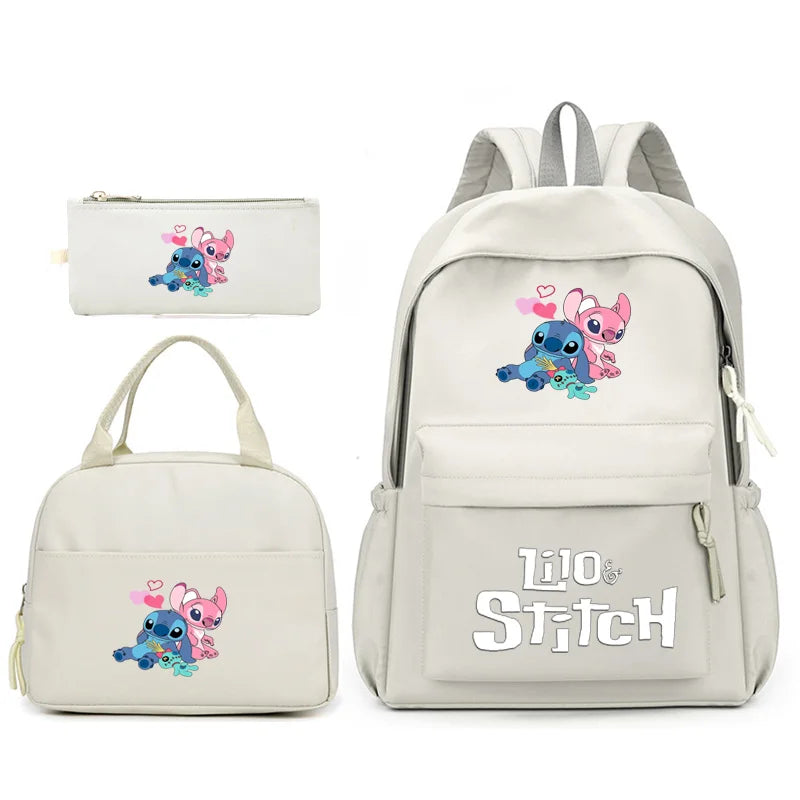 Sac à dos Lilo Stitch avec sac à lunch pour femmes et adolescents, sacs d'école pour étudiants, sac de voyage à la mode, ensembles pour adolescents, 3 pièces