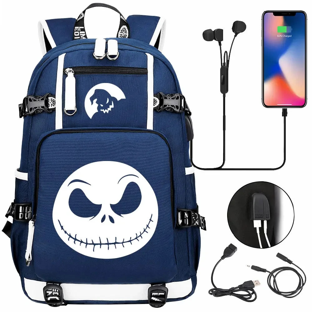 Sac à Dos The Nightmare Before Christmas pour Enfant, Cartable, Grande Capacité, Ordinateur Portable, Étanche, Multifonction, Chargement USB halloween