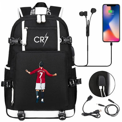 Sac à dos Ronaldo Football CR7 avec chargeur USB, cartable pour ordinateur portable, sacs de voyage pour adolescents et étudiants