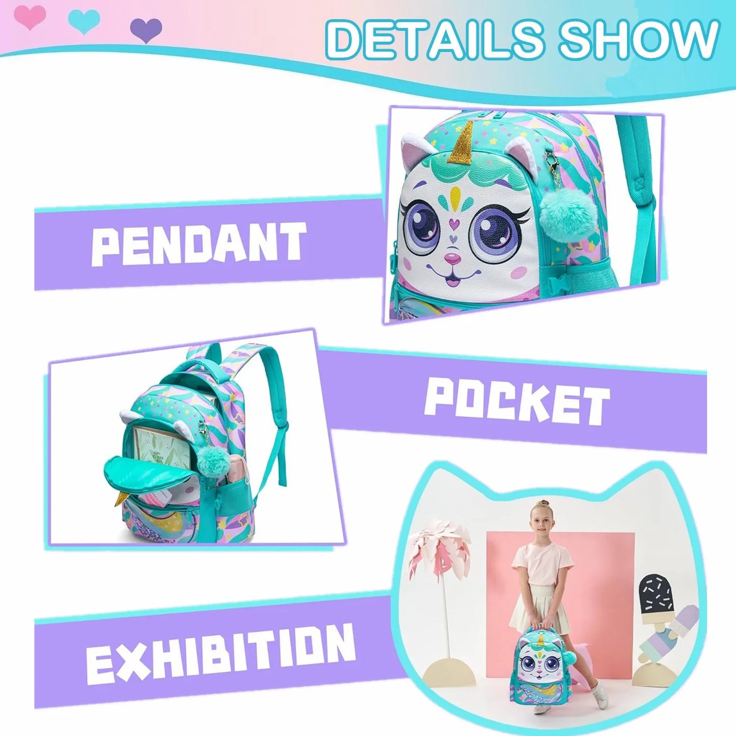 3 pièces pour enfants; sacs à dos mignon animal