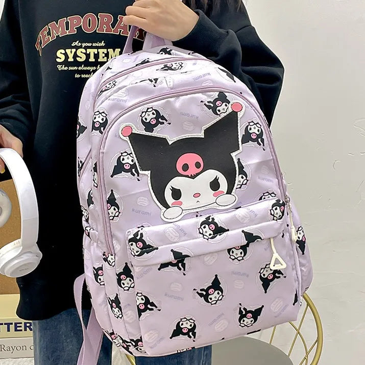 Sanurgente-Cartable en toile Kawaii pour garçons et filles, sac à dos grande capacité, mignon Kuromi Melody Cinnamoroll, dessin animé Hello Kitty