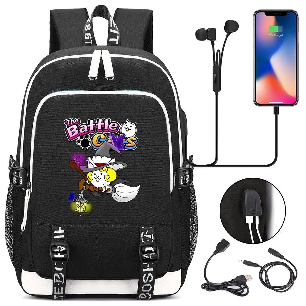 Sac à dos mignon, pour l'école, étudiant, chargeur USB, pour ordinateur portable, garçons et filles, voyage quotidien, adolescent, collège, The battle cats