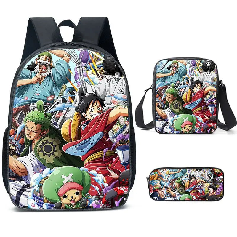 Cartable Luffy une pièce pour garçons et filles, sac à dos d'étudiant, sac d'école de dessin animé Anime, sac à dos aste, ensemble de 3 pièces