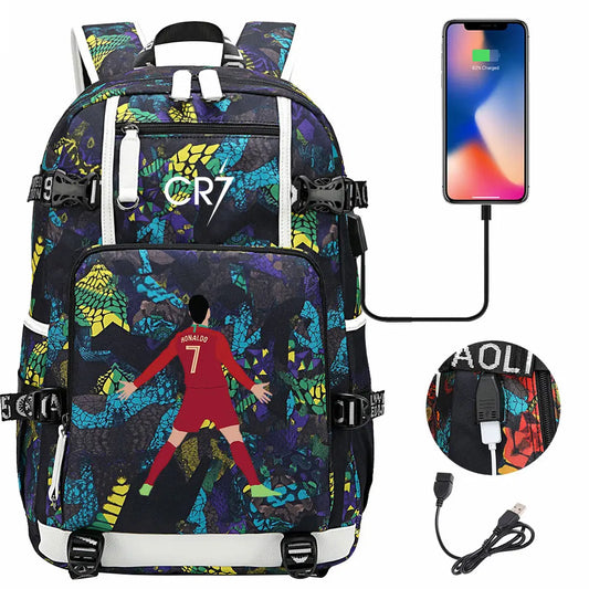 Sac à dos Ronaldo Football CR7 avec chargeur USB, cartable pour ordinateur portable, sacs de voyage pour adolescents et étudiants