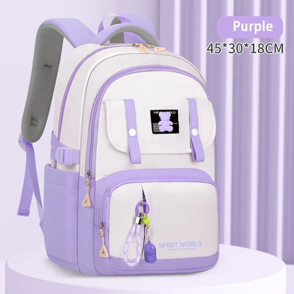 Sac à Dos violet d'École en Nylon pour Adolescent Garçon et Fille, Accessoire Étanche, pour Livres, de la 1re à la 6e Année, 5 Documents