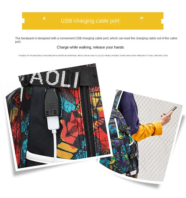 Jojo Bizarre Adventure Anime Sac à dos pour jeunes, cartable étudiant, sac de voyage grande capacité, cadeau de rentrée scolaire pour enfants USB