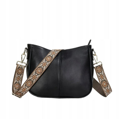 Sac à bandoulière vintage en cuir PU pour femme avec large sangle brodée
