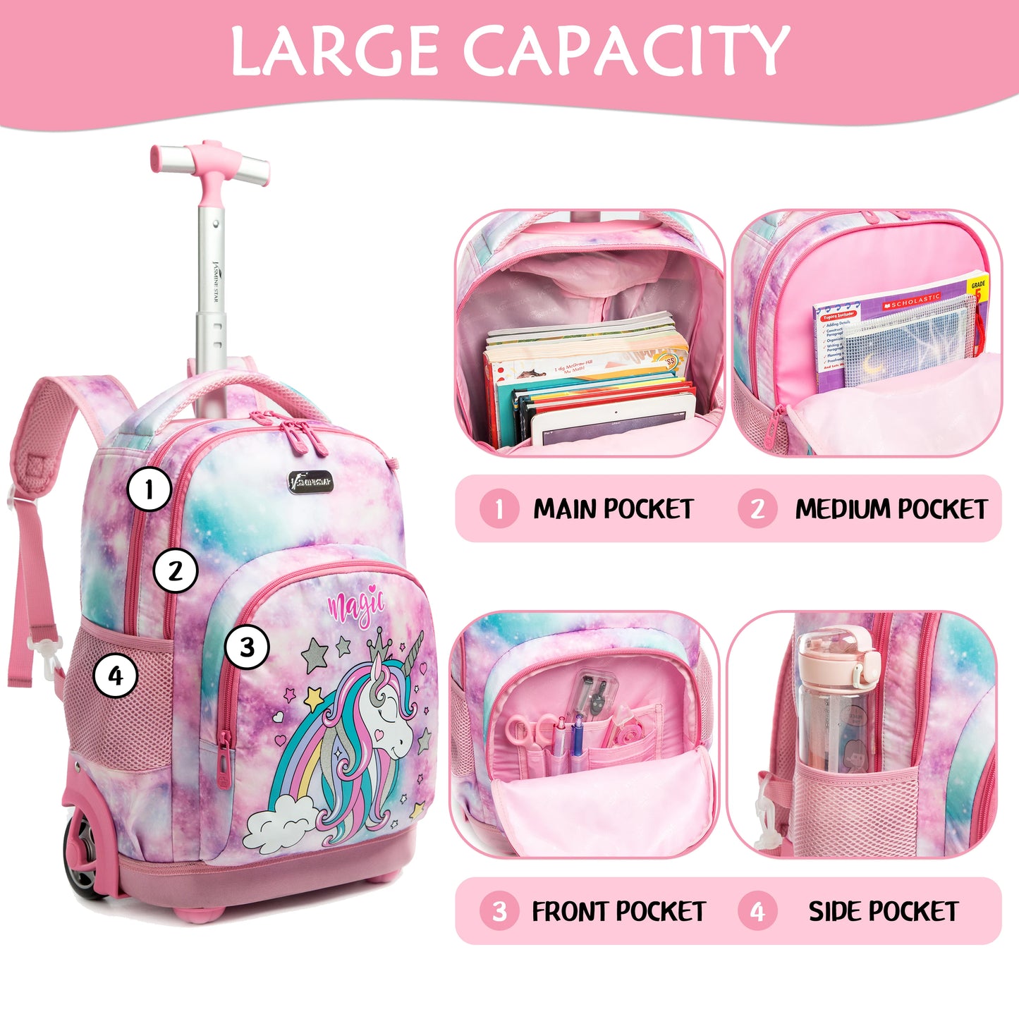 Cartable à roulettes licorne