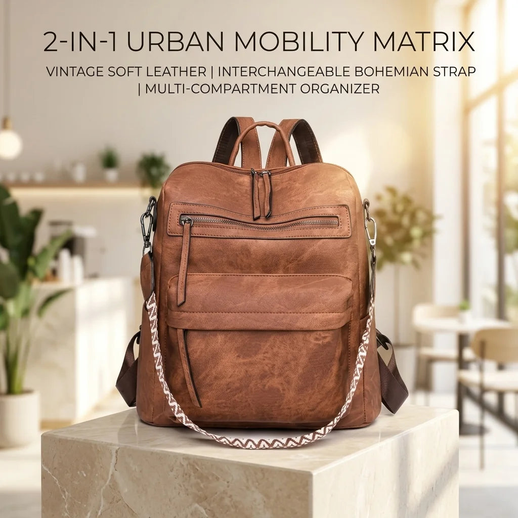 Sac à dos convertible 2 en 1 en cuir marron caramel avec bandoulière
