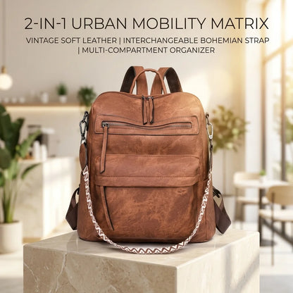 Sac à dos convertible 2 en 1 en cuir marron caramel avec bandoulière