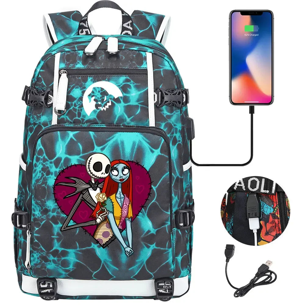 Sac à Dos The Nightmare Before Christmas pour Enfant, Cartable, Grande Capacité, Ordinateur Portable, Étanche, Multifonction, Chargement USB