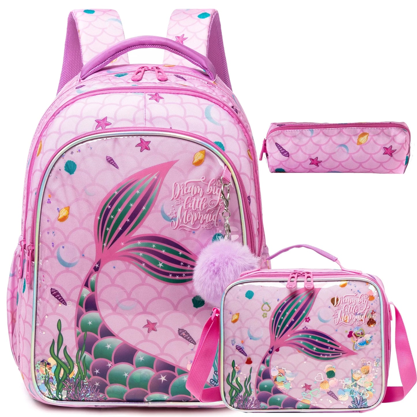 Ensemble de 3 sacs à dos d'école pour fille, sac à déjeuner, trousse