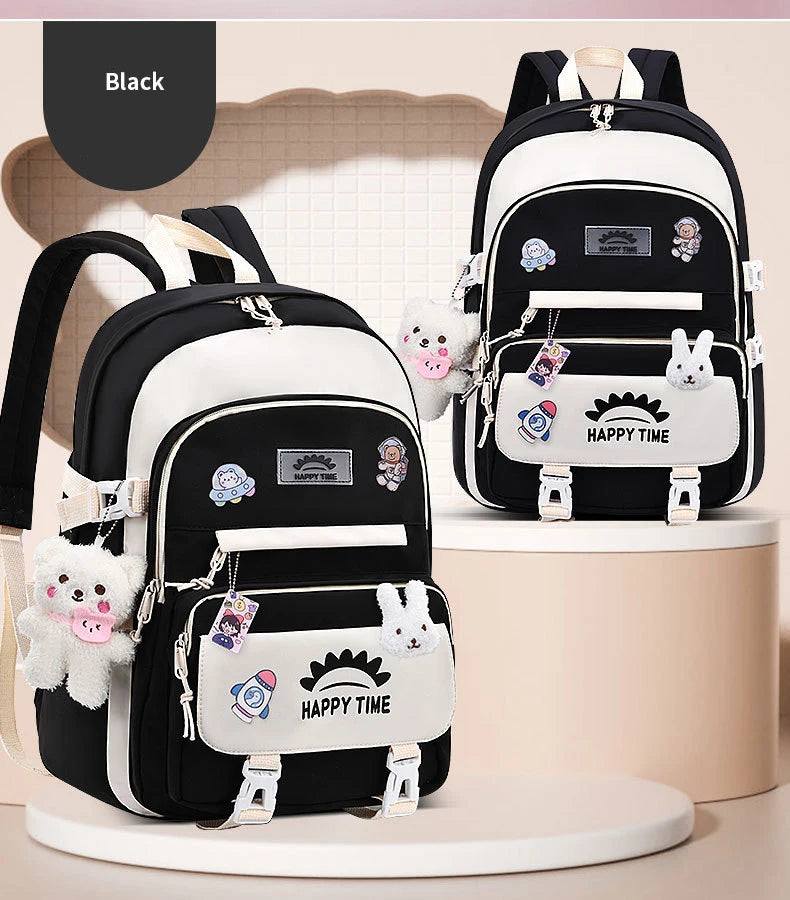 Sac à dos en nylon multi-poches de grande capacité pour femme, sac d'école pour fille, sac à dos pour ordinateur portable, livre, mignon, Ins, junior, lycéen