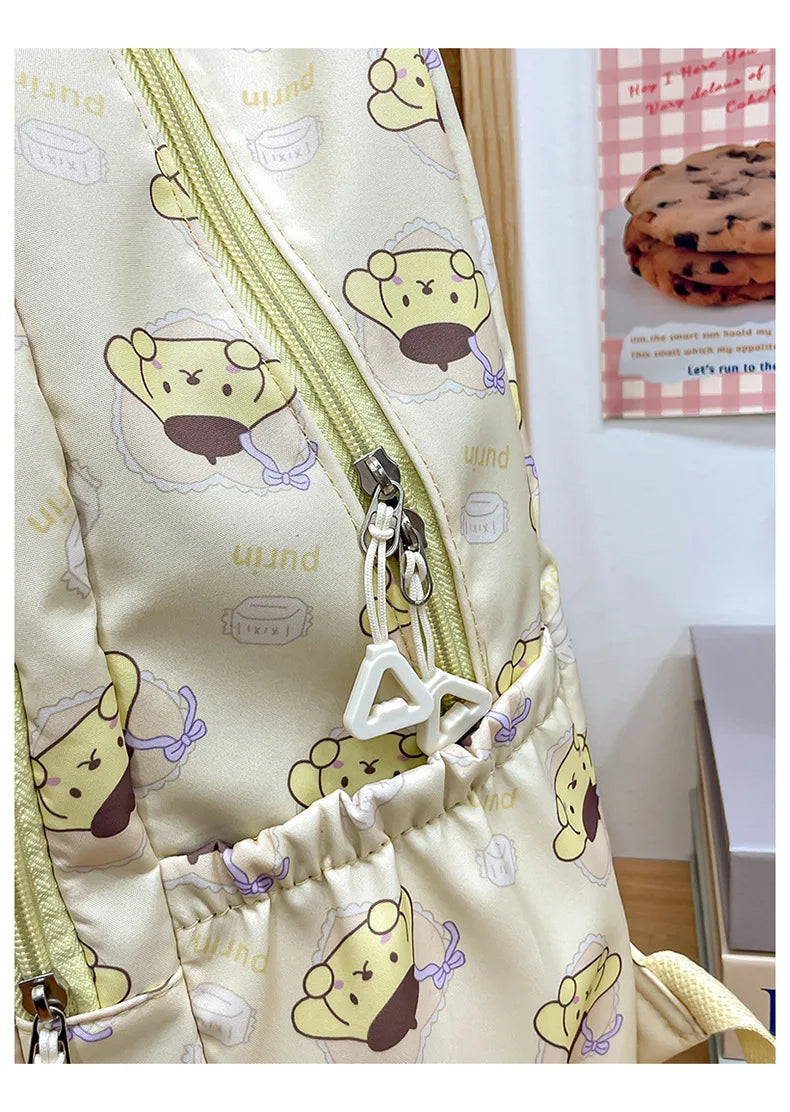 Sanurgente-Cartable en toile Kawaii pour garçons et filles, sac à dos grande capacité, mignon Kuromi Melody Cinnamoroll, dessin animé Hello Kitty