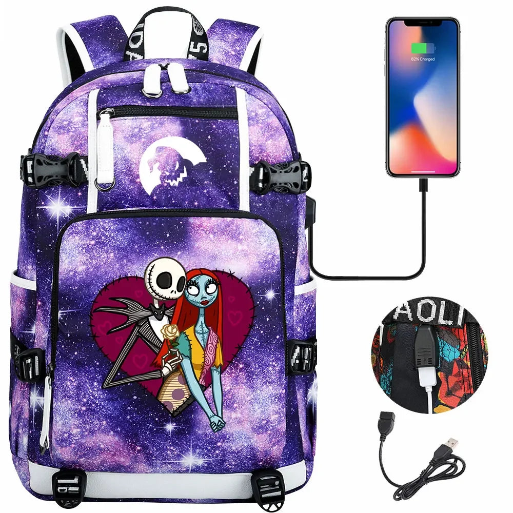 Sac à Dos The Nightmare Before Christmas pour Enfant, Cartable, Grande Capacité, Ordinateur Portable, Étanche, Multifonction, Chargement USB