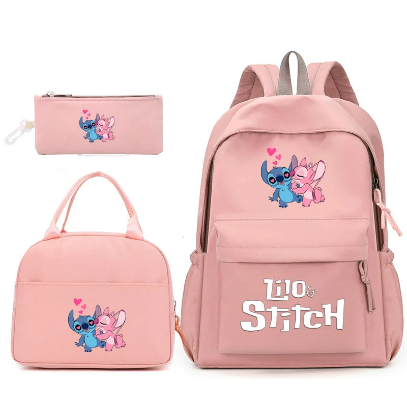 Sac à dos Lilo Stitch avec sac à lunch pour femmes et adolescents, sacs d'école pour étudiants, sac de voyage à la mode, ensembles pour adolescents, 3 pièces