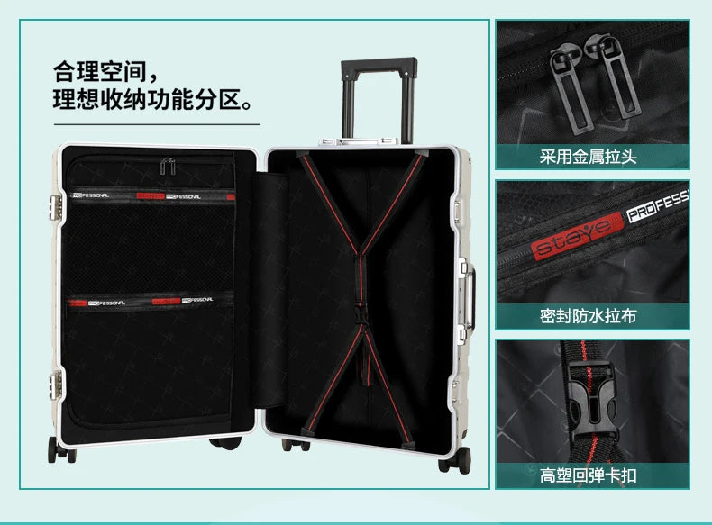 Universal rolling suitcase with aluminum frame