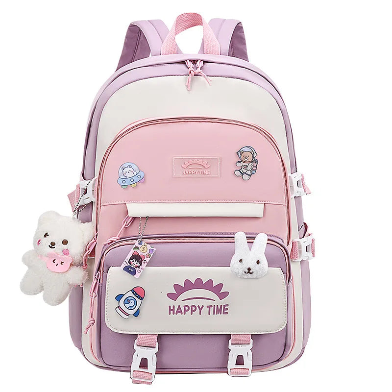 Sac à dos en nylon multi-poches de grande capacité pour femme, sac d'école pour fille, sac à dos pour ordinateur portable, livre, mignon, Ins, junior, lycéen