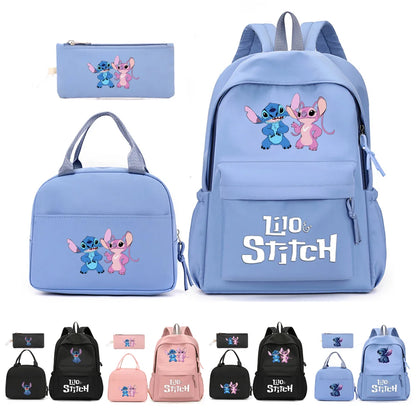 Sac à dos Lilo Stitch avec sac à lunch pour femmes et adolescents, sacs d'école pour étudiants, sac de voyage à la mode, ensembles pour adolescents, 3 pièces