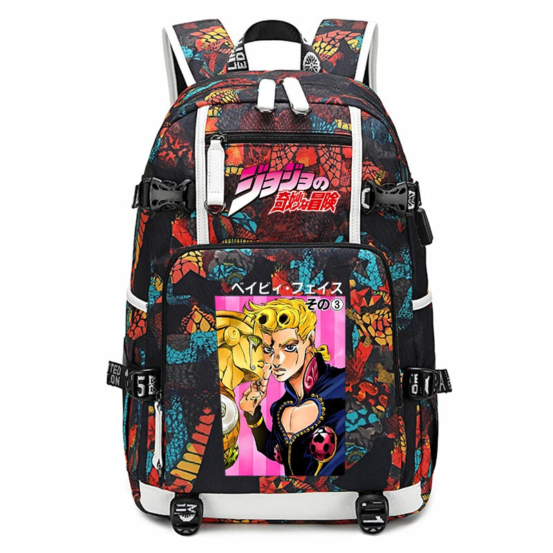 Jojo Bizarre Adventure Anime Sac à dos pour jeunes, cartable étudiant, sac de voyage grande capacité, cadeau de rentrée scolaire pour enfants