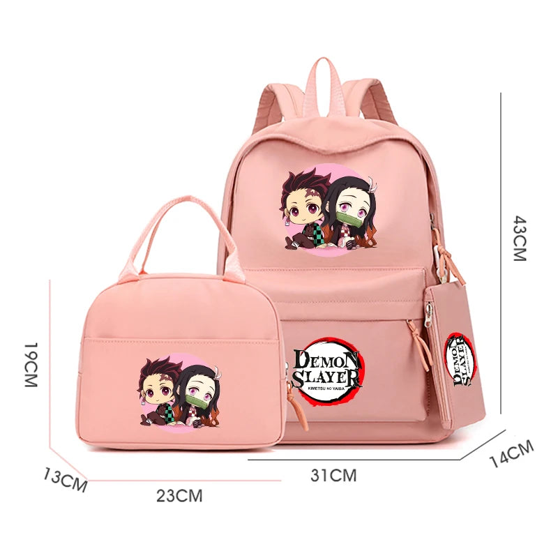 Sac à dos Anime Demon Slayer avec sac à lunch pour garçons et filles, cartable de retour à l'école, sac de voyage pour hommes et femmes, 3 pièces par ensemble