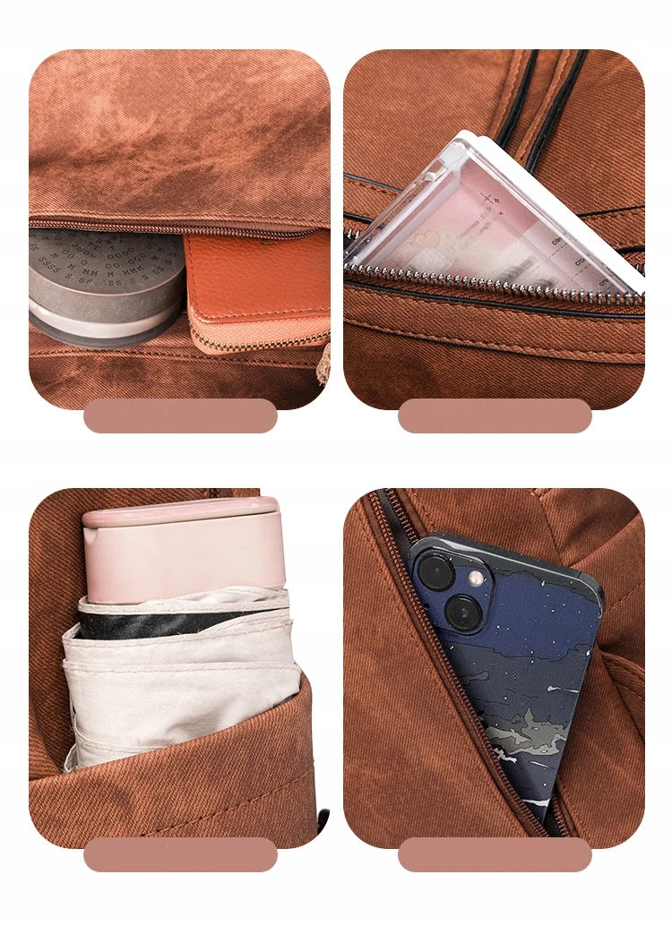 Sac à dos convertible 2 en 1 en cuir marron caramel avec bandoulière