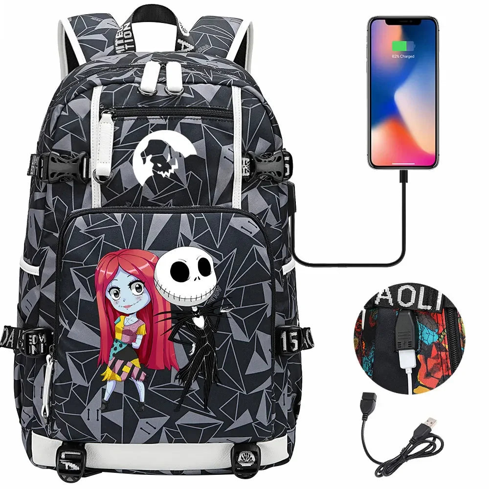 Sac à Dos The Nightmare Before Christmas pour Enfant, Cartable, Grande Capacité, Ordinateur Portable, Étanche, Multifonction, Chargement USB