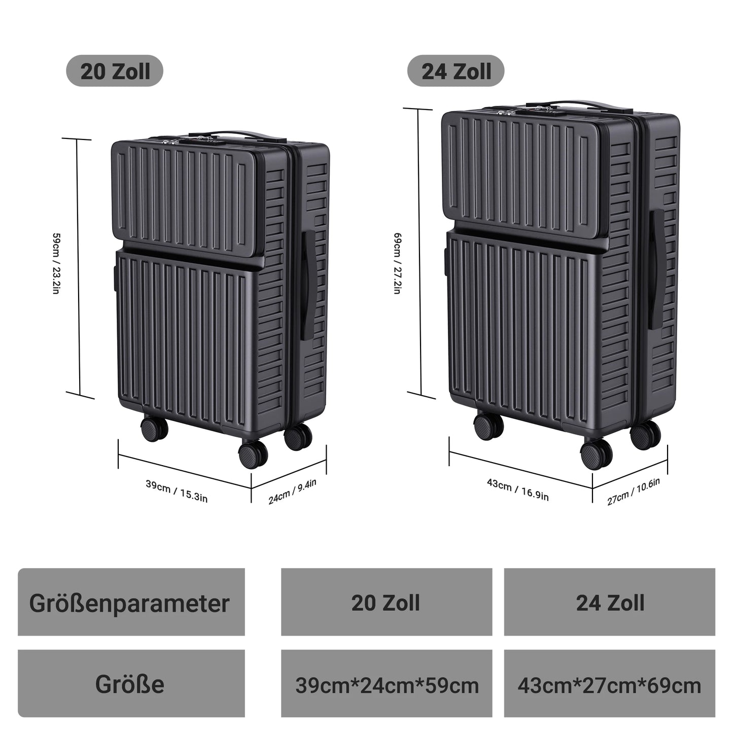 Ensemble de 2 valises avec ouverture frontale