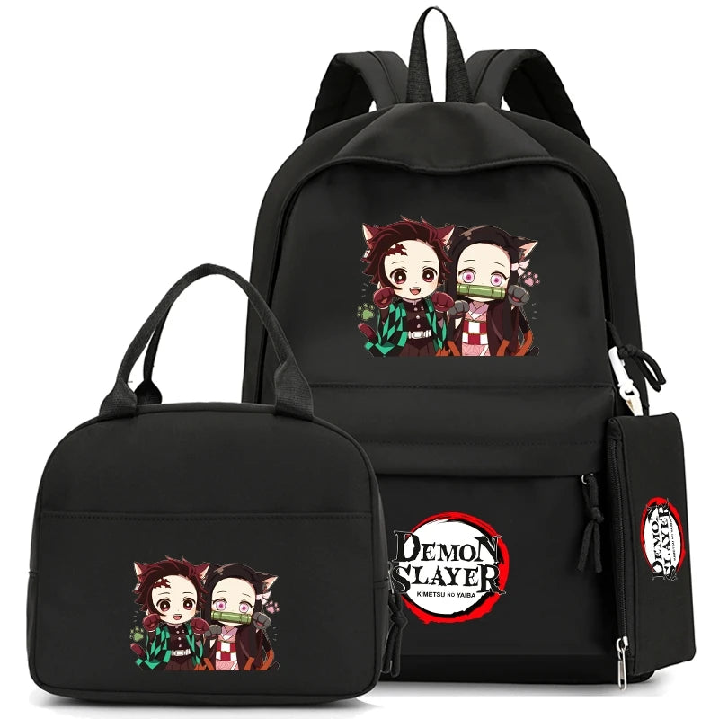 Sac à dos Anime Demon Slayer avec sac à lunch pour garçons et filles, cartable de retour à l'école, sac de voyage pour hommes et femmes, 3 pièces par ensemble