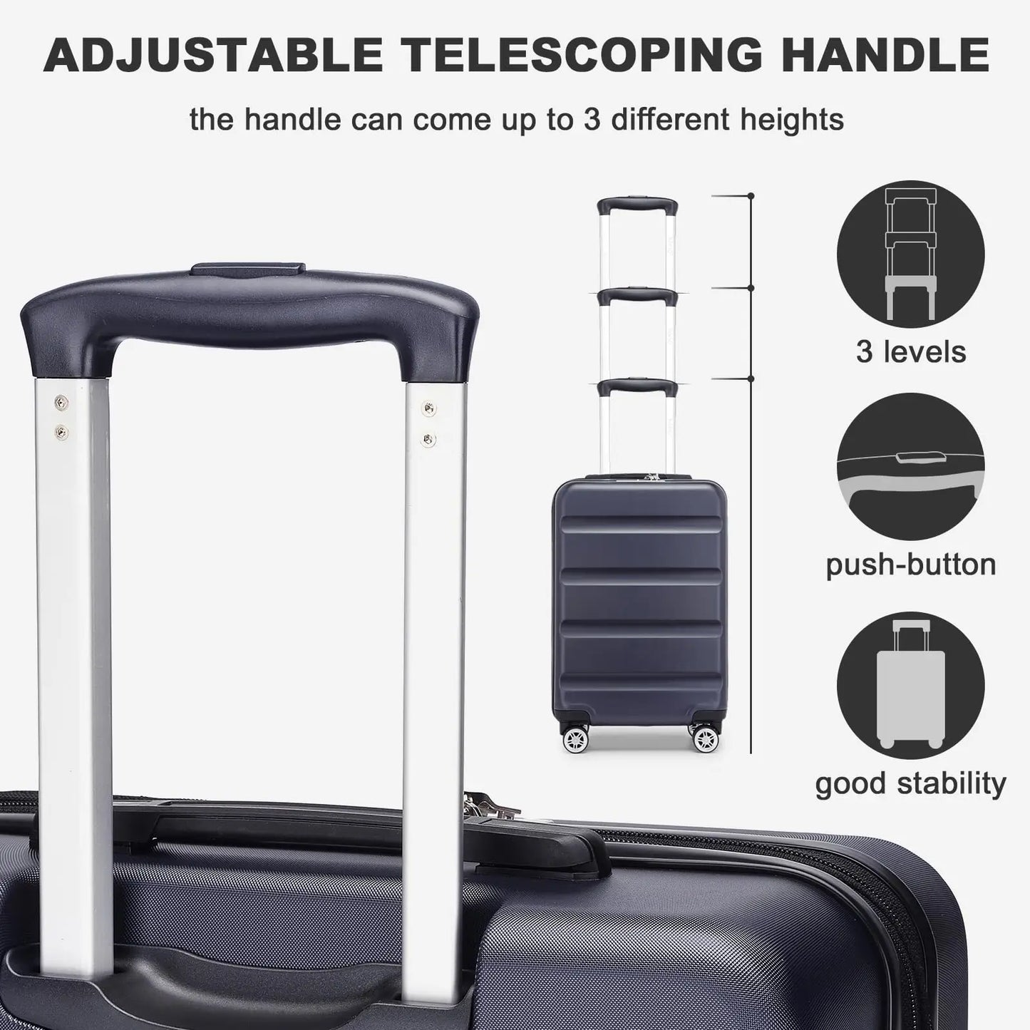 Valise rigide léger avec serrure TSA et 4 roues spinner, cabine (55/65/75 cm)